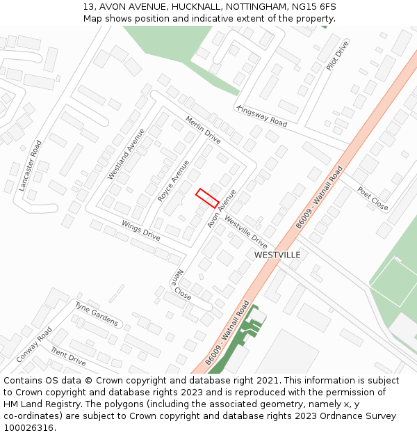 13, AVON AVENUE, HUCKNALL, NOTTINGHAM, NG15 6FS: Location map and indicative extent of plot