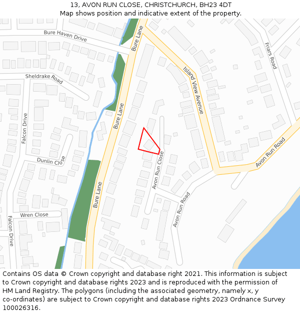 13, AVON RUN CLOSE, CHRISTCHURCH, BH23 4DT: Location map and indicative extent of plot