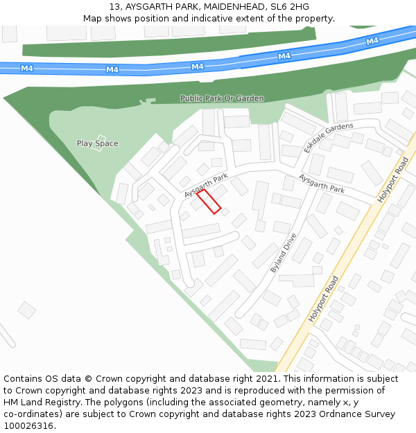 13, AYSGARTH PARK, MAIDENHEAD, SL6 2HG: Location map and indicative extent of plot