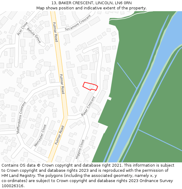 13, BAKER CRESCENT, LINCOLN, LN6 0RN: Location map and indicative extent of plot