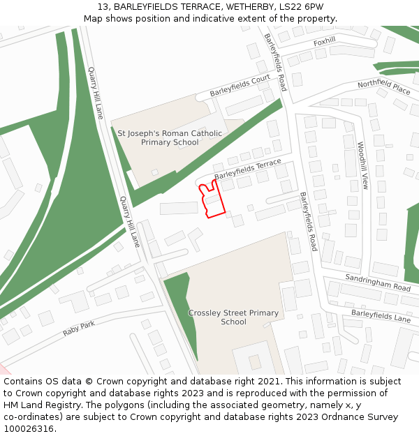 13, BARLEYFIELDS TERRACE, WETHERBY, LS22 6PW: Location map and indicative extent of plot