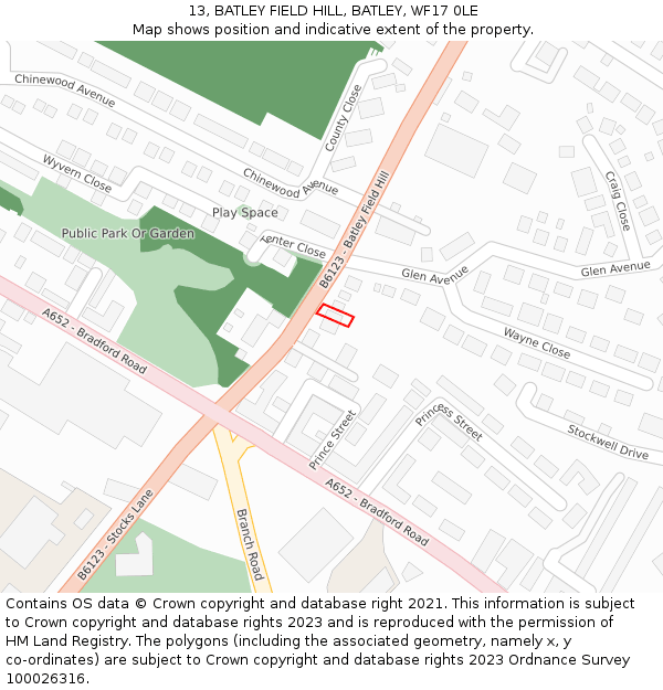 13, BATLEY FIELD HILL, BATLEY, WF17 0LE: Location map and indicative extent of plot