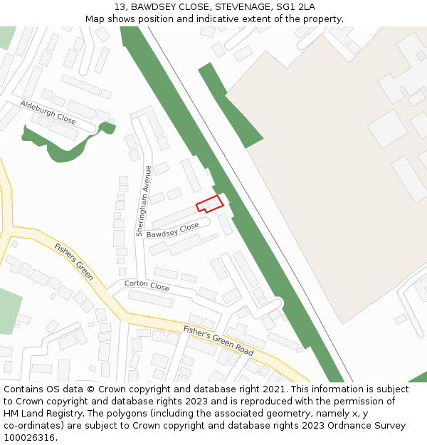 13, BAWDSEY CLOSE, STEVENAGE, SG1 2LA: Location map and indicative extent of plot