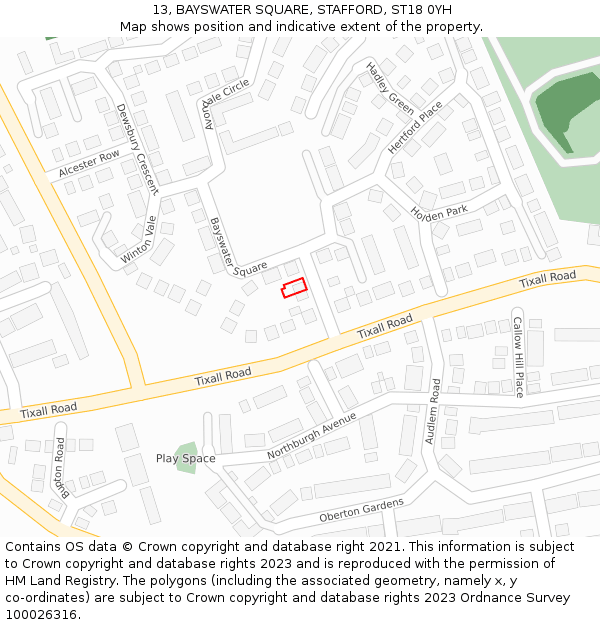 13, BAYSWATER SQUARE, STAFFORD, ST18 0YH: Location map and indicative extent of plot