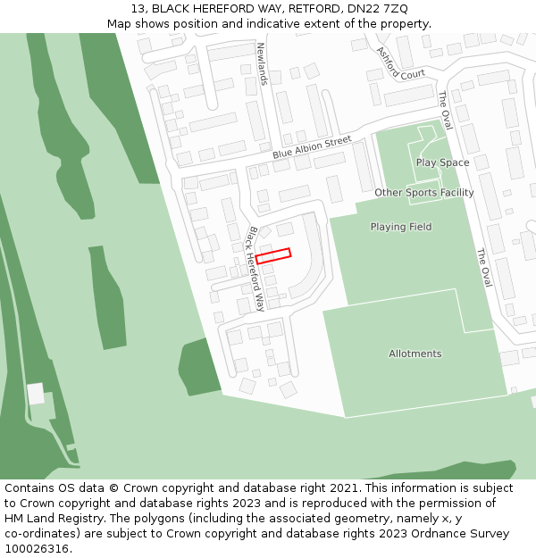 13, BLACK HEREFORD WAY, RETFORD, DN22 7ZQ: Location map and indicative extent of plot