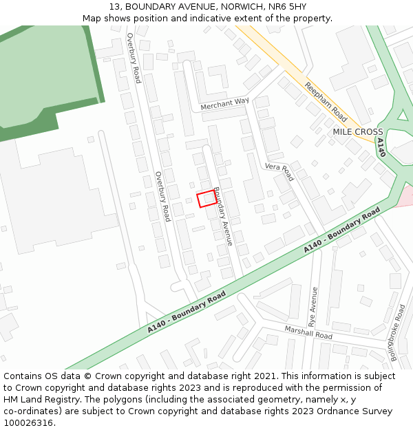 13, BOUNDARY AVENUE, NORWICH, NR6 5HY: Location map and indicative extent of plot