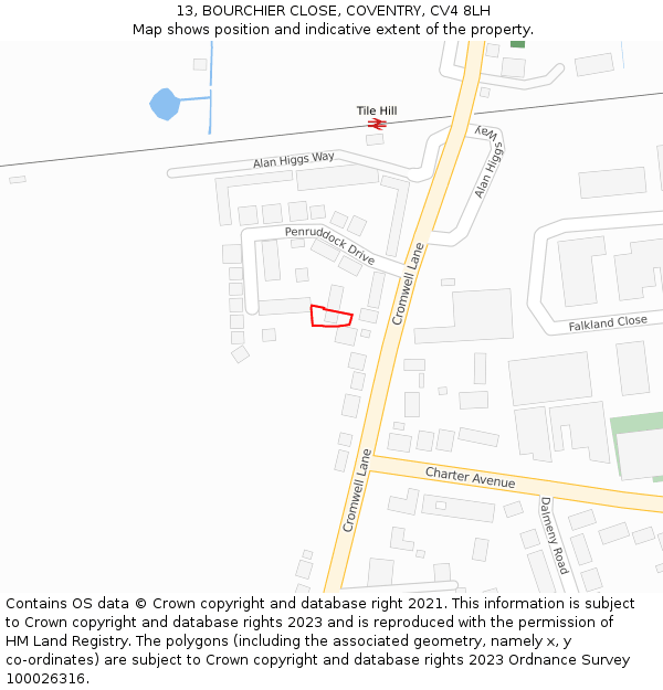 13, BOURCHIER CLOSE, COVENTRY, CV4 8LH: Location map and indicative extent of plot