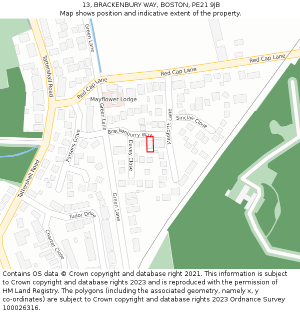 13, BRACKENBURY WAY, BOSTON, PE21 9JB: Location map and indicative extent of plot