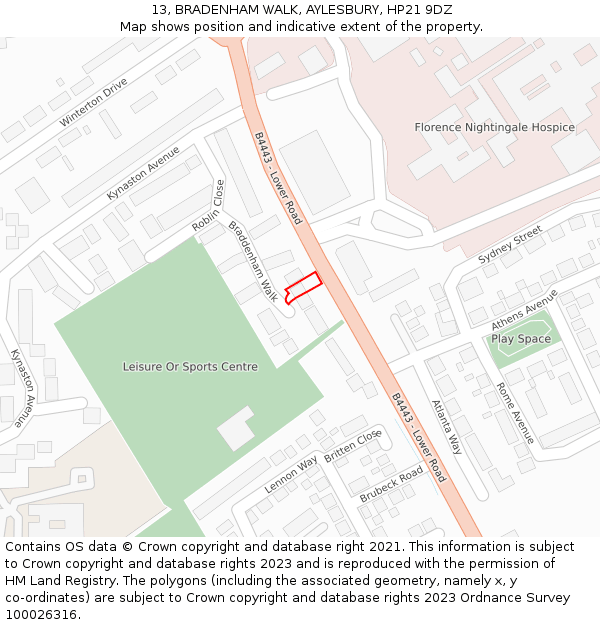 13, BRADENHAM WALK, AYLESBURY, HP21 9DZ: Location map and indicative extent of plot