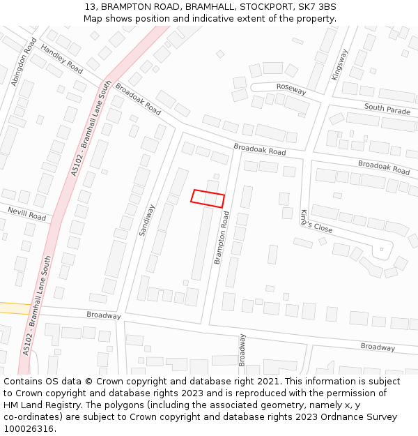 13, BRAMPTON ROAD, BRAMHALL, STOCKPORT, SK7 3BS: Location map and indicative extent of plot