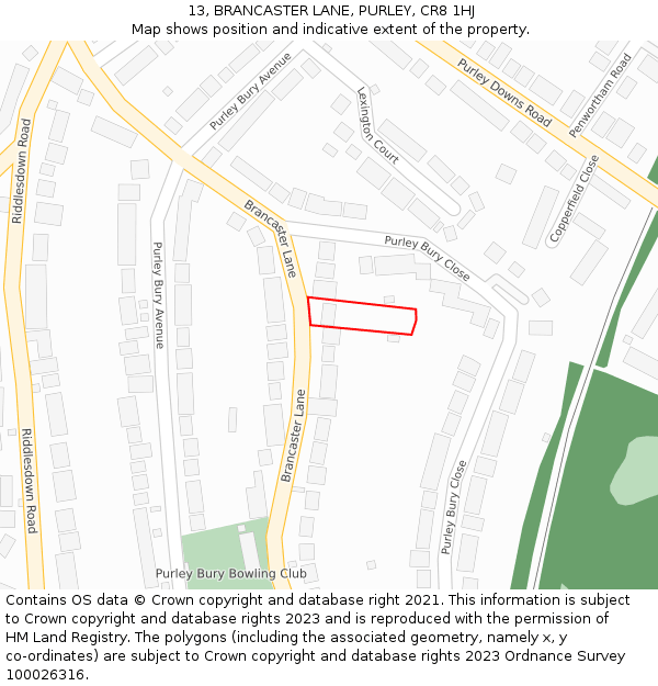13, BRANCASTER LANE, PURLEY, CR8 1HJ: Location map and indicative extent of plot
