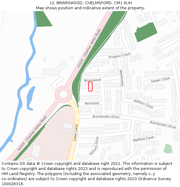 13, BRIARSWOOD, CHELMSFORD, CM1 6UH: Location map and indicative extent of plot