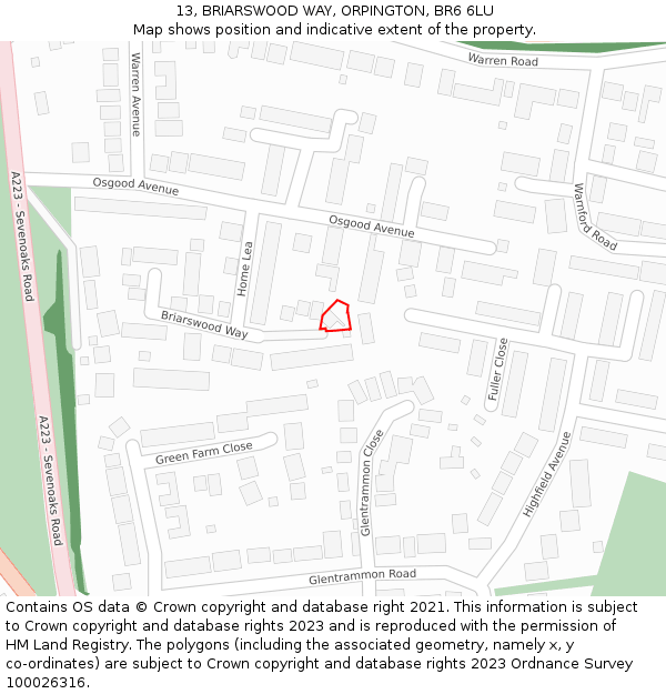 13, BRIARSWOOD WAY, ORPINGTON, BR6 6LU: Location map and indicative extent of plot