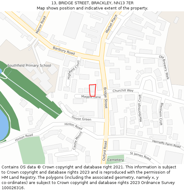 13, BRIDGE STREET, BRACKLEY, NN13 7ER: Location map and indicative extent of plot