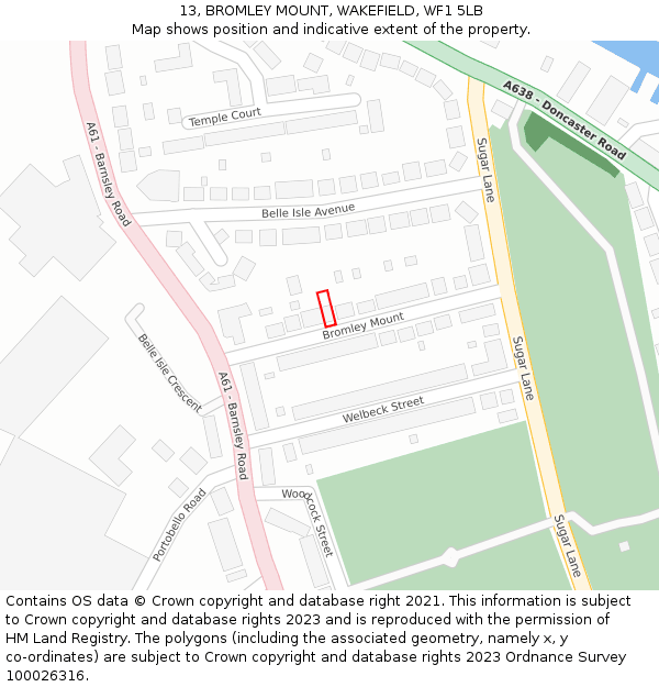 13, BROMLEY MOUNT, WAKEFIELD, WF1 5LB: Location map and indicative extent of plot