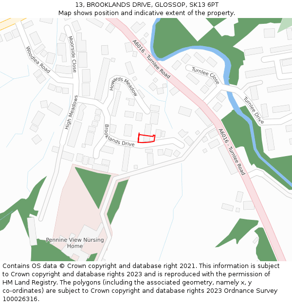 13, BROOKLANDS DRIVE, GLOSSOP, SK13 6PT: Location map and indicative extent of plot