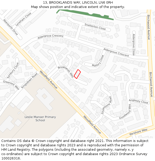 13, BROOKLANDS WAY, LINCOLN, LN6 0RH: Location map and indicative extent of plot