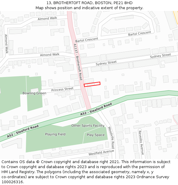 13, BROTHERTOFT ROAD, BOSTON, PE21 8HD: Location map and indicative extent of plot