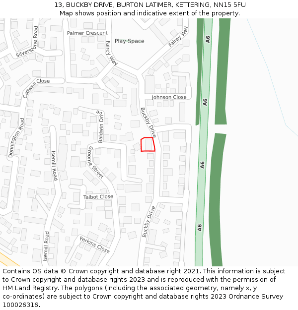 13, BUCKBY DRIVE, BURTON LATIMER, KETTERING, NN15 5FU: Location map and indicative extent of plot