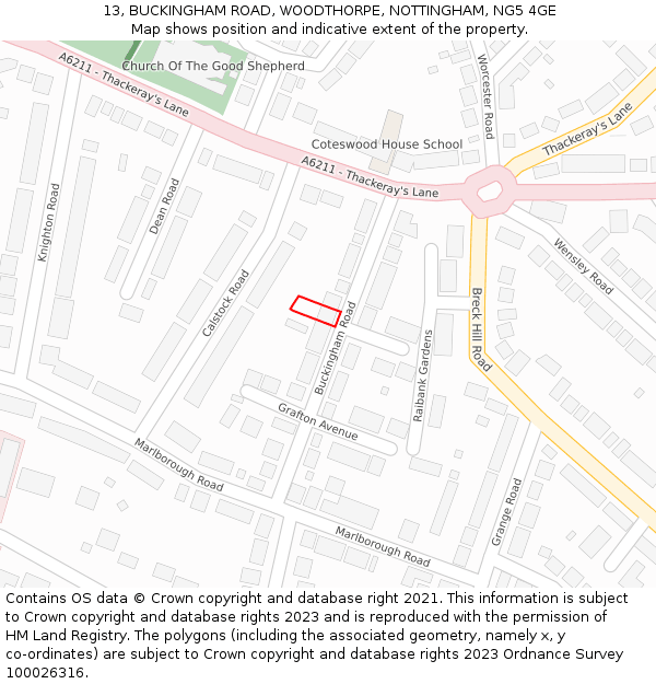 13, BUCKINGHAM ROAD, WOODTHORPE, NOTTINGHAM, NG5 4GE: Location map and indicative extent of plot