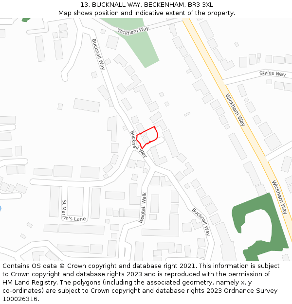 13, BUCKNALL WAY, BECKENHAM, BR3 3XL: Location map and indicative extent of plot