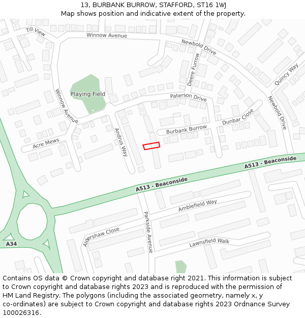 13, BURBANK BURROW, STAFFORD, ST16 1WJ: Location map and indicative extent of plot