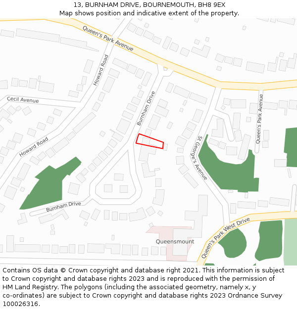 13, BURNHAM DRIVE, BOURNEMOUTH, BH8 9EX: Location map and indicative extent of plot