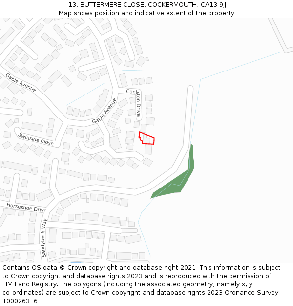 13, BUTTERMERE CLOSE, COCKERMOUTH, CA13 9JJ: Location map and indicative extent of plot
