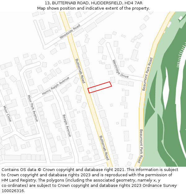 13, BUTTERNAB ROAD, HUDDERSFIELD, HD4 7AR: Location map and indicative extent of plot