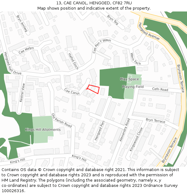 13, CAE CANOL, HENGOED, CF82 7RU: Location map and indicative extent of plot
