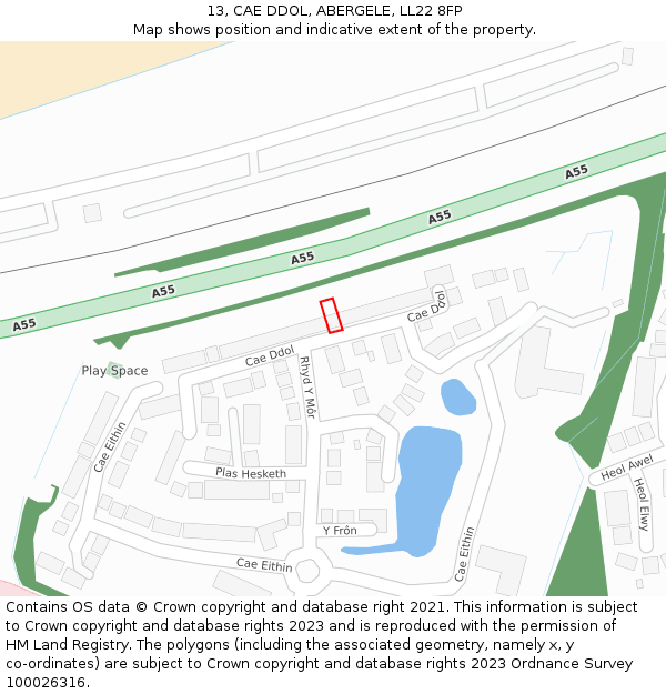 13, CAE DDOL, ABERGELE, LL22 8FP: Location map and indicative extent of plot