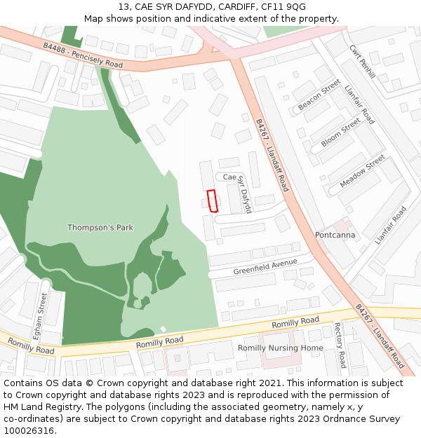 13, CAE SYR DAFYDD, CARDIFF, CF11 9QG: Location map and indicative extent of plot