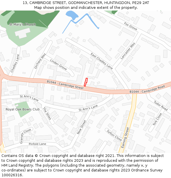 13, CAMBRIDGE STREET, GODMANCHESTER, HUNTINGDON, PE29 2AT: Location map and indicative extent of plot
