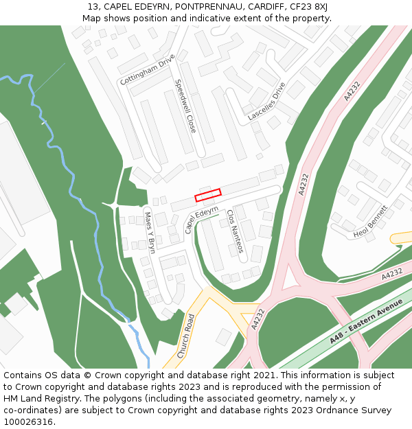 13, CAPEL EDEYRN, PONTPRENNAU, CARDIFF, CF23 8XJ: Location map and indicative extent of plot