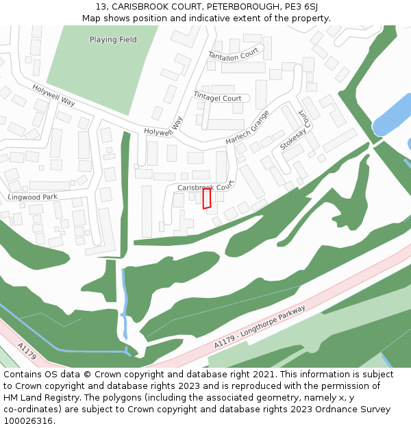 13, CARISBROOK COURT, PETERBOROUGH, PE3 6SJ: Location map and indicative extent of plot