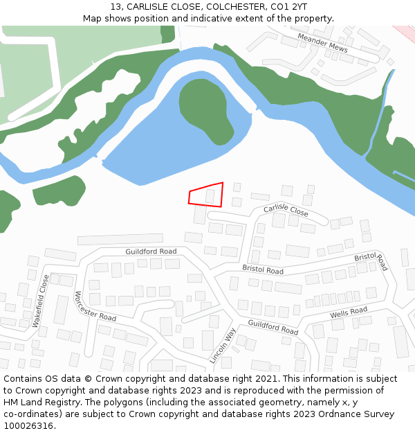 13, CARLISLE CLOSE, COLCHESTER, CO1 2YT: Location map and indicative extent of plot
