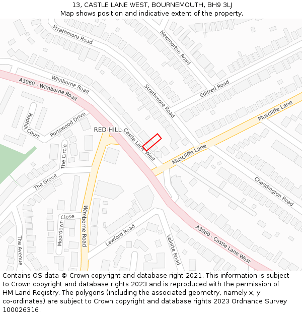 13, CASTLE LANE WEST, BOURNEMOUTH, BH9 3LJ: Location map and indicative extent of plot