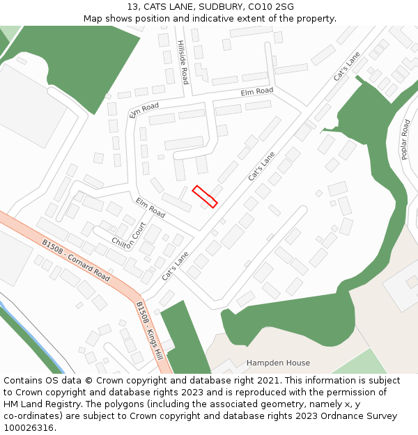13, CATS LANE, SUDBURY, CO10 2SG: Location map and indicative extent of plot