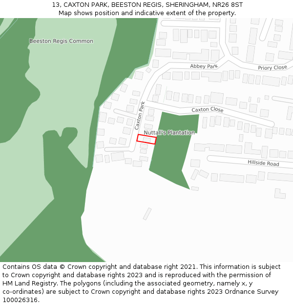 13, CAXTON PARK, BEESTON REGIS, SHERINGHAM, NR26 8ST: Location map and indicative extent of plot