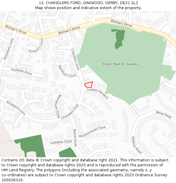 13, CHANDLERS FORD, OAKWOOD, DERBY, DE21 2LZ: Location map and indicative extent of plot