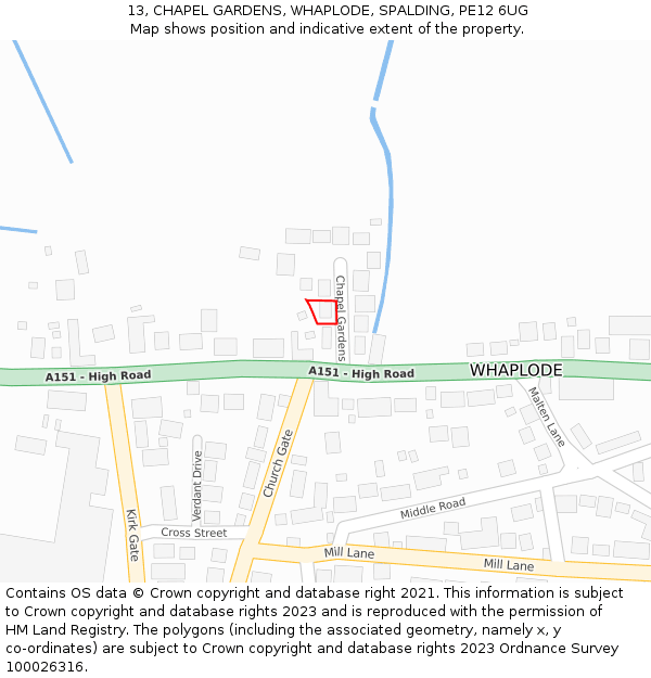 13, CHAPEL GARDENS, WHAPLODE, SPALDING, PE12 6UG: Location map and indicative extent of plot