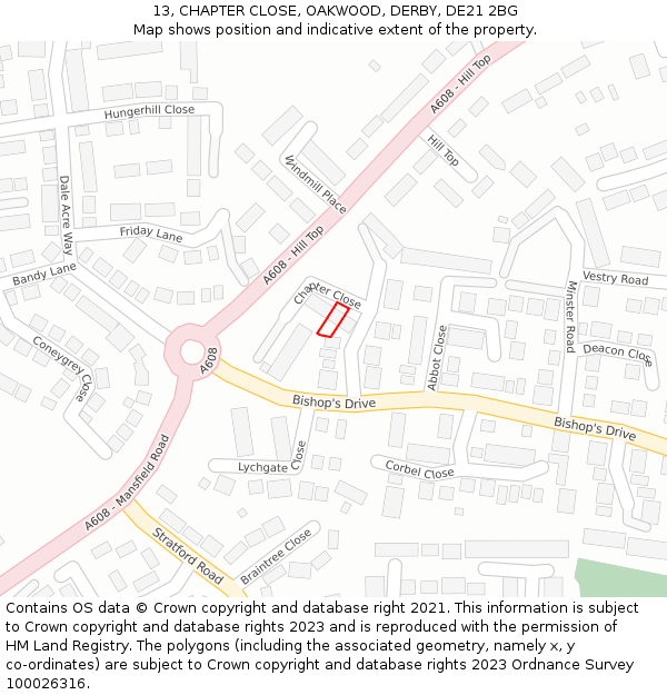 13, CHAPTER CLOSE, OAKWOOD, DERBY, DE21 2BG: Location map and indicative extent of plot