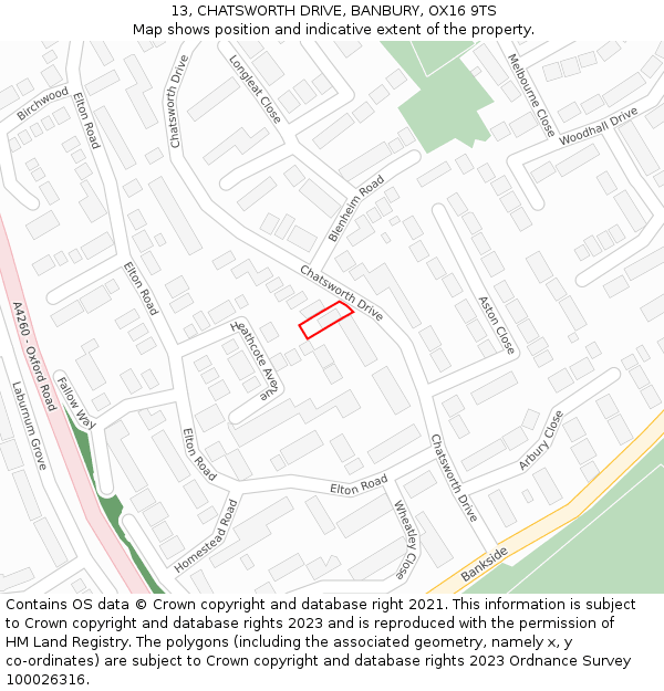 13, CHATSWORTH DRIVE, BANBURY, OX16 9TS: Location map and indicative extent of plot