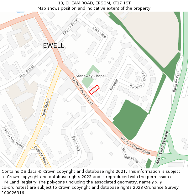 13, CHEAM ROAD, EPSOM, KT17 1ST: Location map and indicative extent of plot