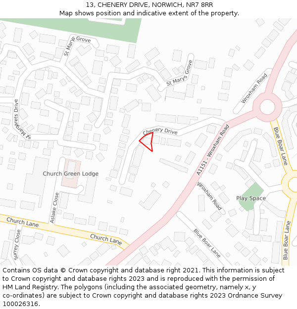 13, CHENERY DRIVE, NORWICH, NR7 8RR: Location map and indicative extent of plot