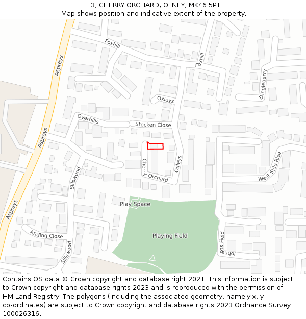 13, CHERRY ORCHARD, OLNEY, MK46 5PT: Location map and indicative extent of plot