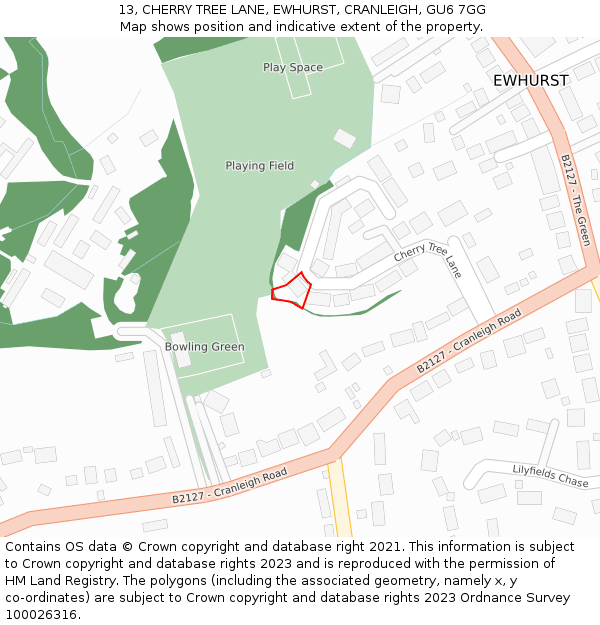 13, CHERRY TREE LANE, EWHURST, CRANLEIGH, GU6 7GG: Location map and indicative extent of plot