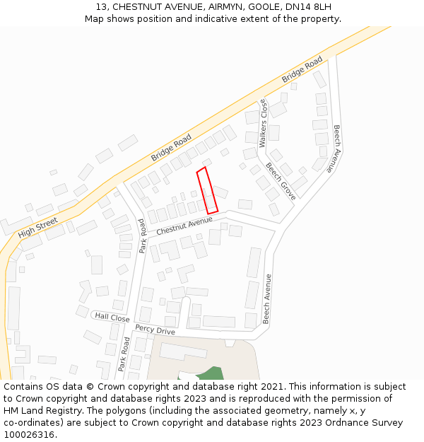 13, CHESTNUT AVENUE, AIRMYN, GOOLE, DN14 8LH: Location map and indicative extent of plot