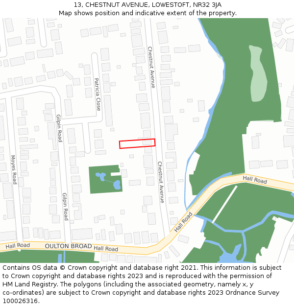 13, CHESTNUT AVENUE, LOWESTOFT, NR32 3JA: Location map and indicative extent of plot