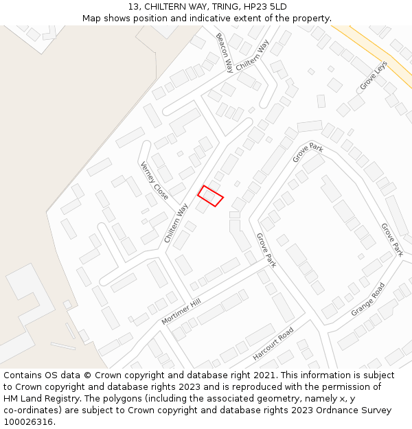 13, CHILTERN WAY, TRING, HP23 5LD: Location map and indicative extent of plot